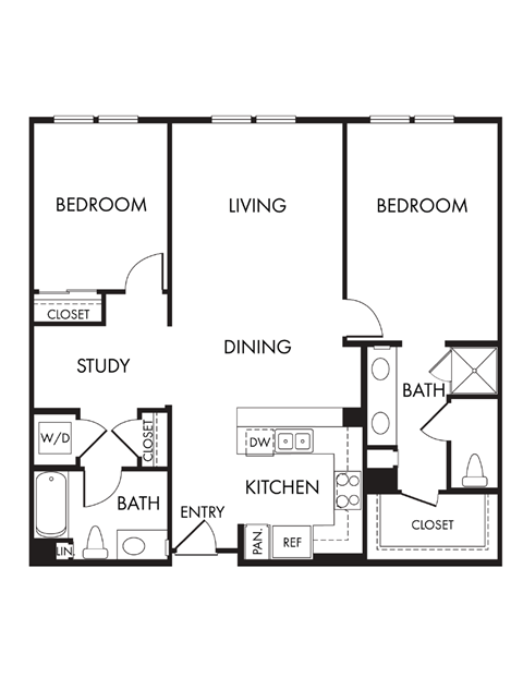 Floor plan for 2 beds, 2 baths, 1211 sqft